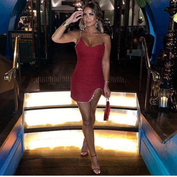 ZARA Chain Trimmed Asymmetric Dress Burgundy - Picture 16 of 16